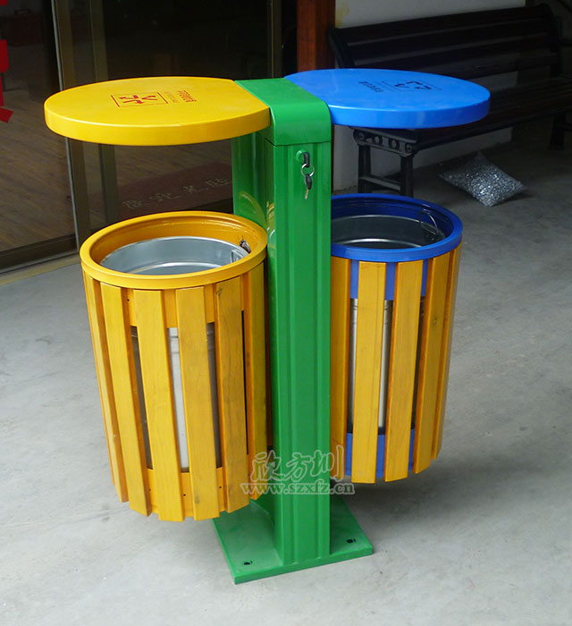 双桶钢木果皮箱